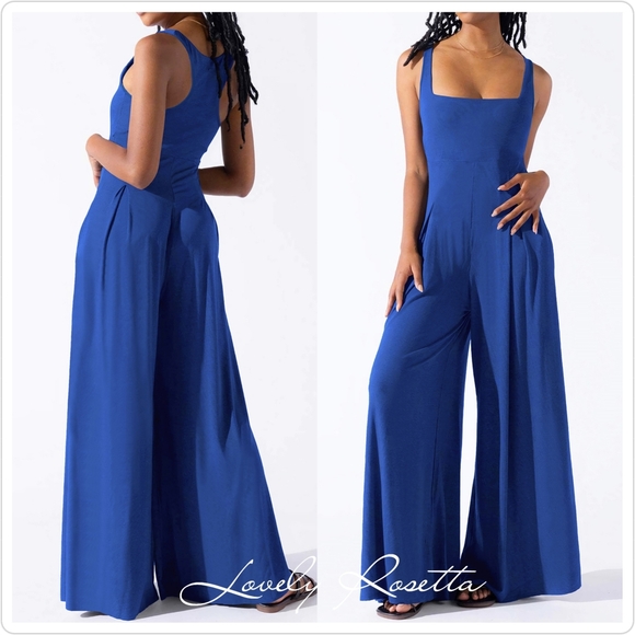 Sophisticated Tan Square Neck Wide Leg Jumpsuit - Picture 5 of 8